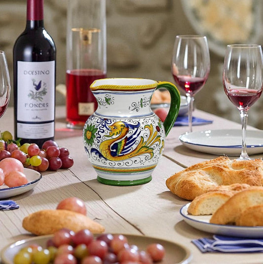 RAFFAELLESCO DELUXE: Traditional Deruta Pitcher (1 Liter - 34 OZ. - 4 Cups)