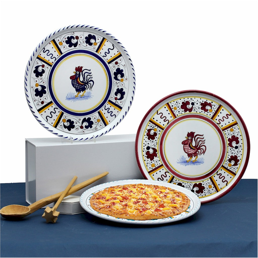 ORVIETO RED ROOSTER: Deruta Pizza Plate - Cake or Cheese Platter.