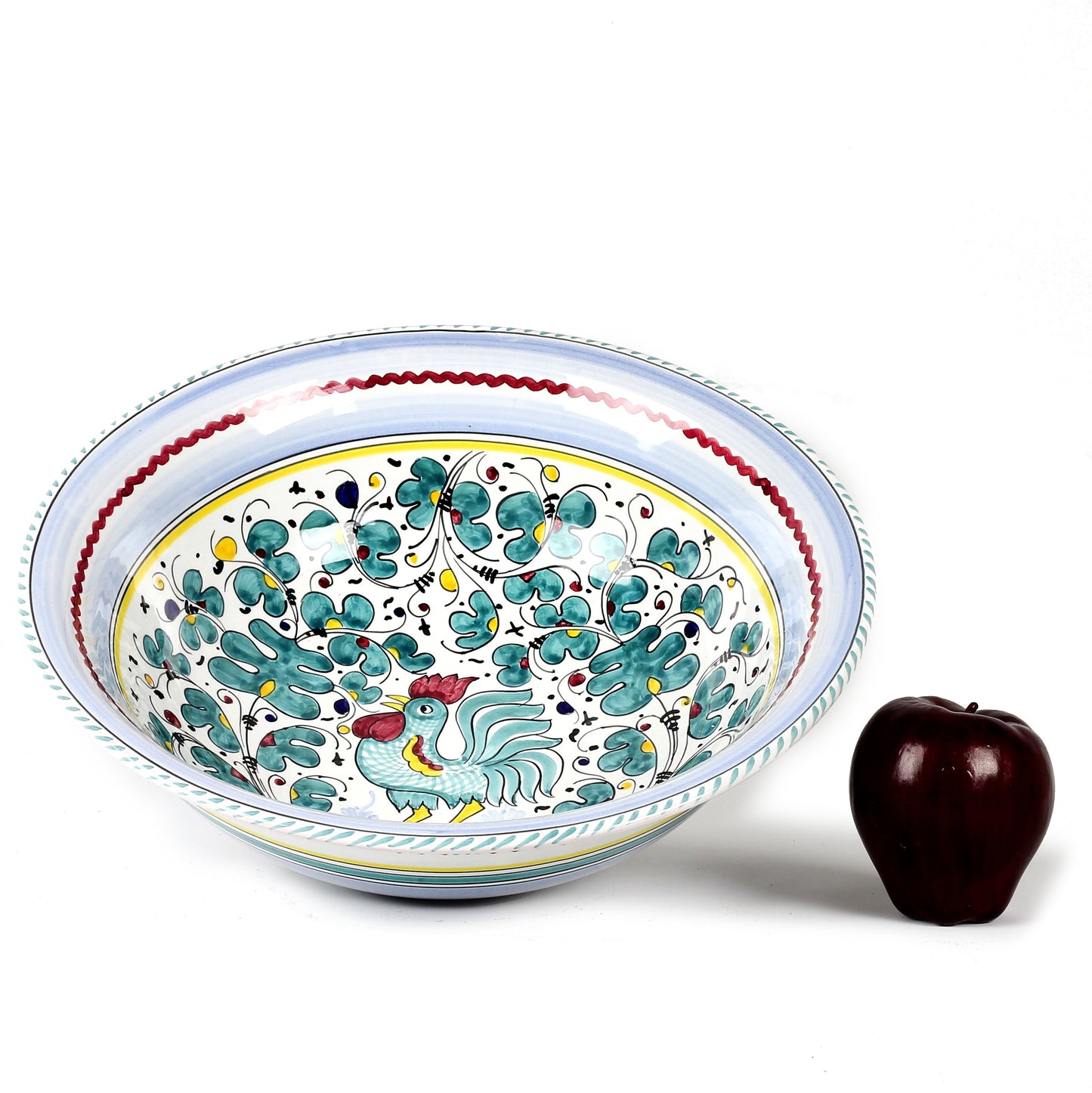 ORVIETO GREEN ROOSTER: Large Pasta/Salad Serving Bowl