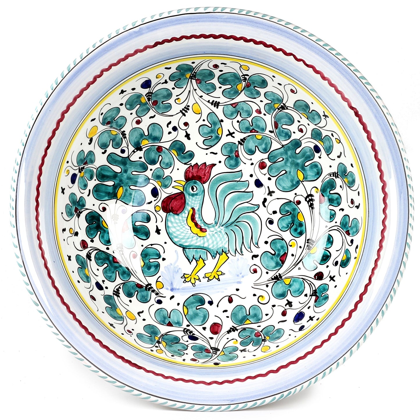 ORVIETO GREEN ROOSTER: Large Pasta/Salad Serving Bowl