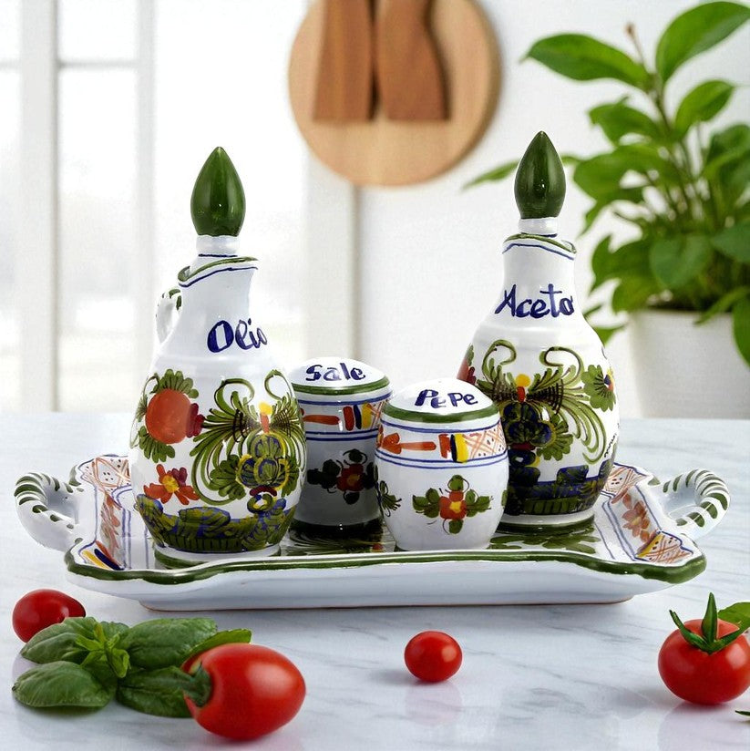 FAENZA-CARNATION: Oil and Vinegar Salt and Pepper menage [R]
