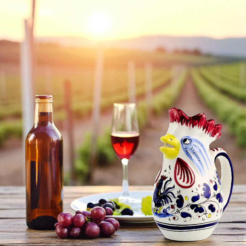 ORVIETO BLUE ROOSTER: Rooster of Fortune Pitcher (1 Liter 34 Oz 1 Qt)