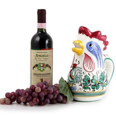 ORVIETO GREEN ROOSTER: Rooster of Fortune pitcher (1 Liter 34 Oz 1 Qt)