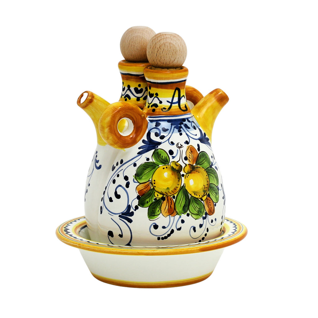 LIMONCINI: 'The Better Half' Oil and Vinegar set with tray/saucer