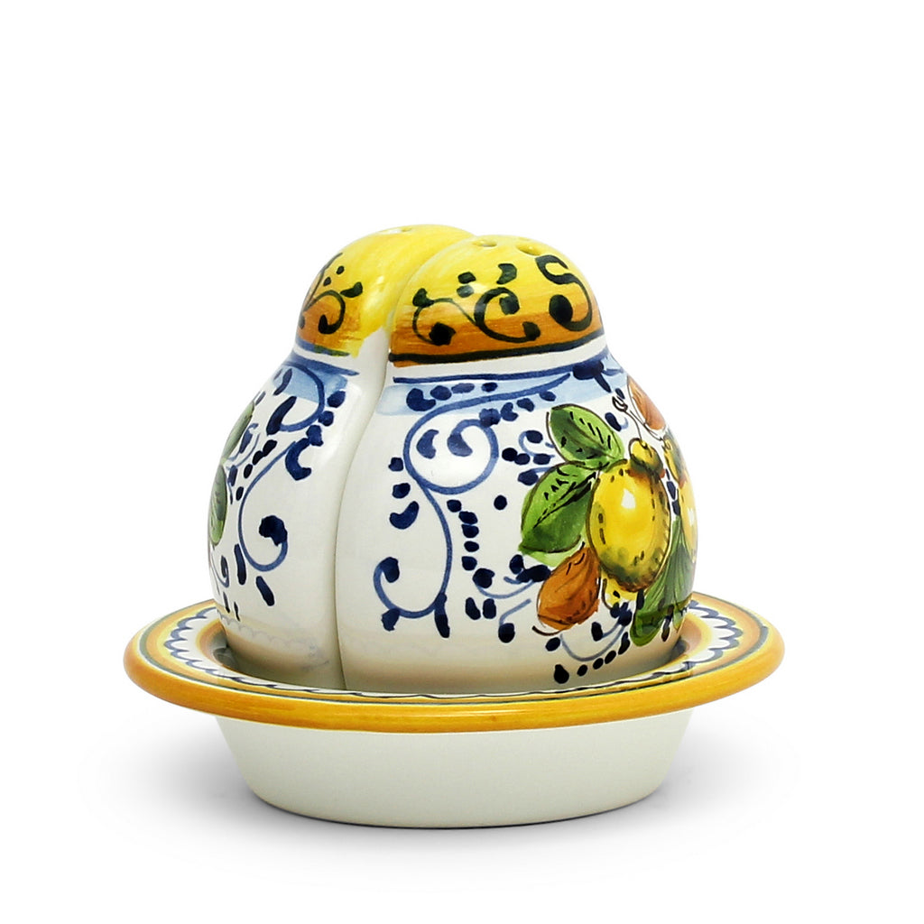LIMONCINI: 'The Better Half' Salt and Pepper set with tray/saucer