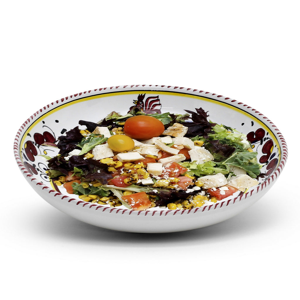 ORVIETO RED ROOSTER: Risotto/Pasta/Cioppino round shallow coupe bowl