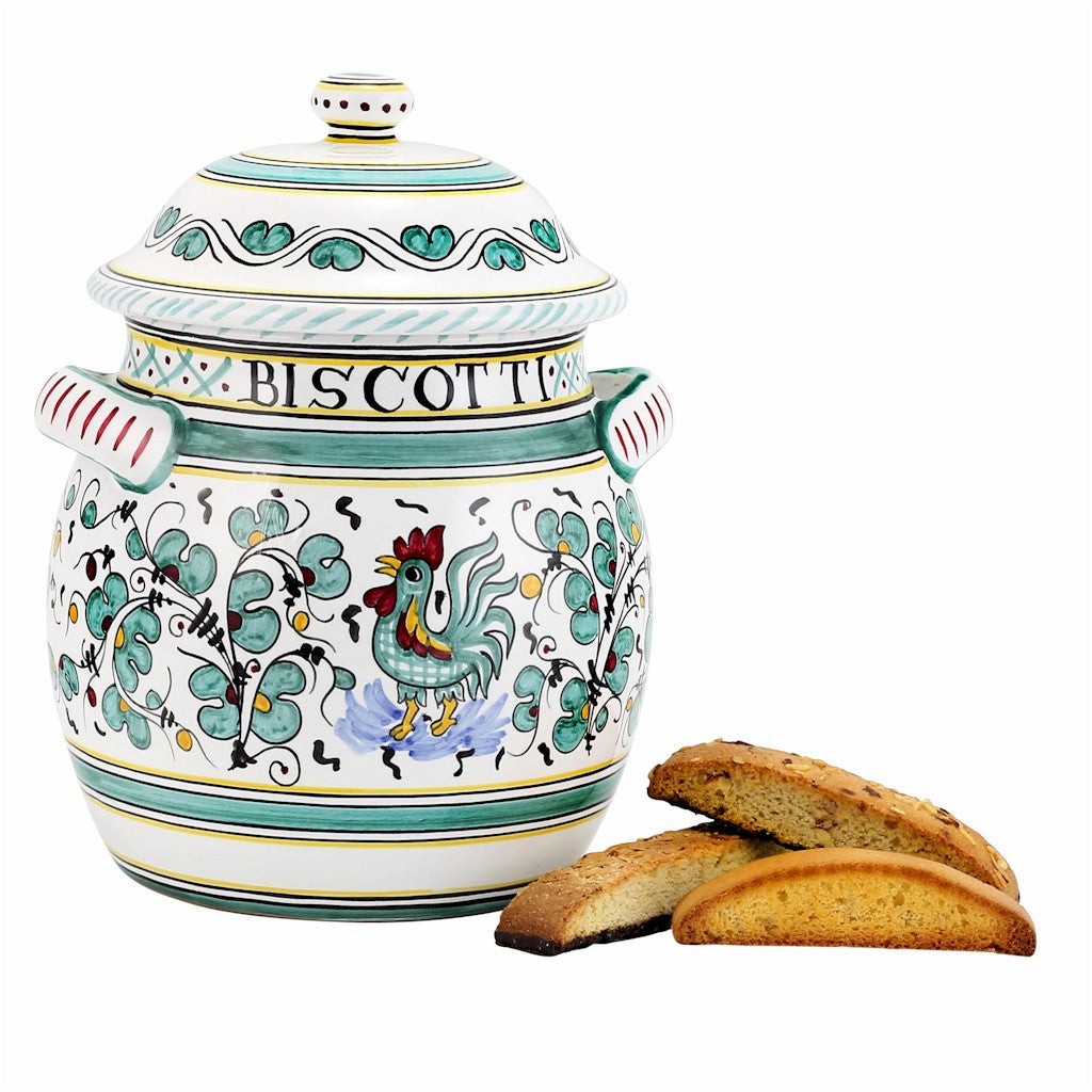 ORVIETO GREEN ROOSTER: Traditional Biscotti Jar