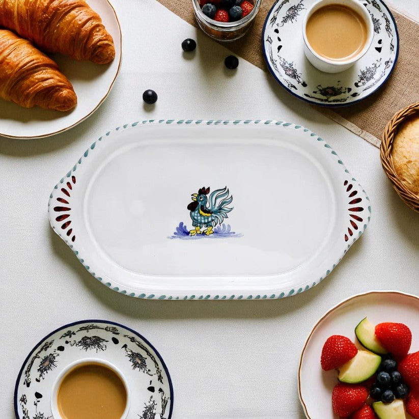 ORVIETO GREEN ROOSTER: Oval/Oblong Small Tray