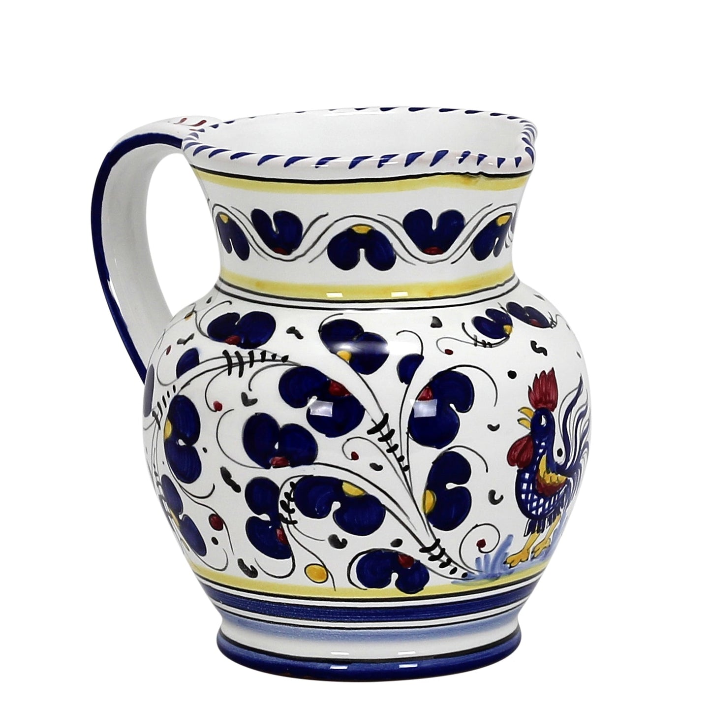 ORVIETO BLUE ROOSTER: Traditional Deruta Pitcher (1 Liter - 34 OZ. - 4 Cups)