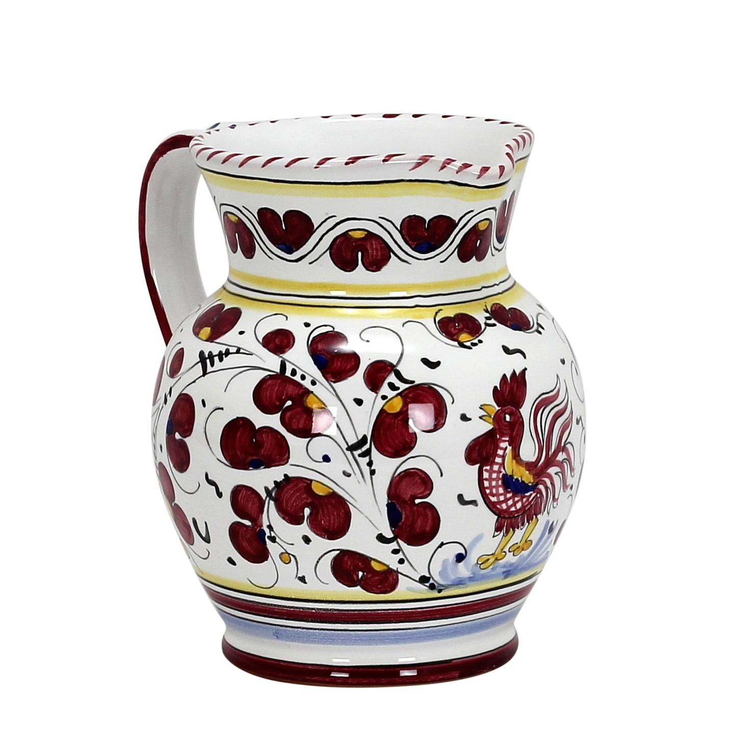 ORVIETO RED ROOSTER: Traditional Deruta Pitcher (1 Liter - 34 OZ. - 4 Cups)