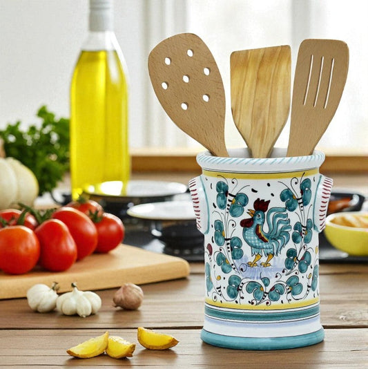 ORVIETO GREEN ROOSTER: Utensil Holder
