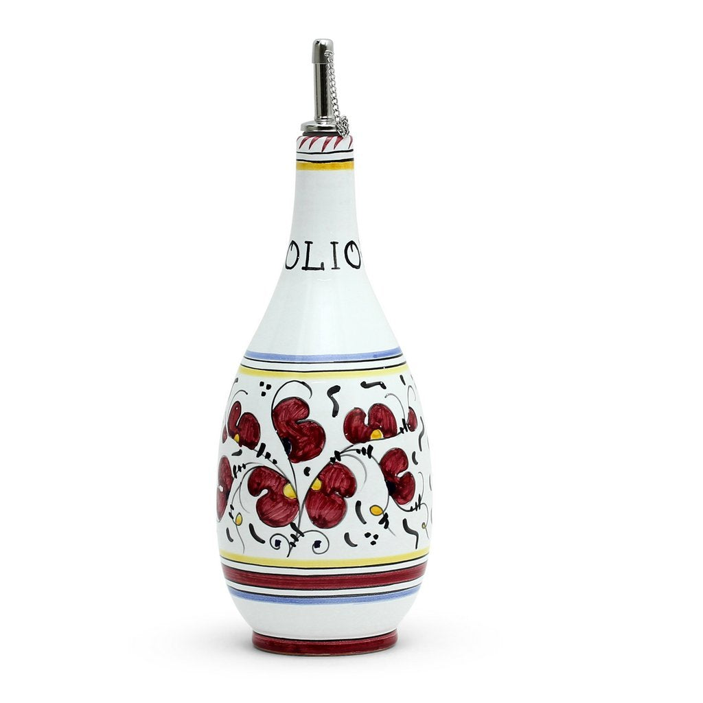 ORVIETO RED ROOSTER: Olive Oil Bottle Dispenser with Metal Capped Pourer