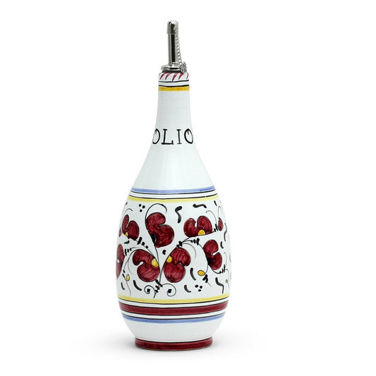 ORVIETO RED ROOSTER: Olive Oil Bottle Dispenser with Metal Capped Pourer