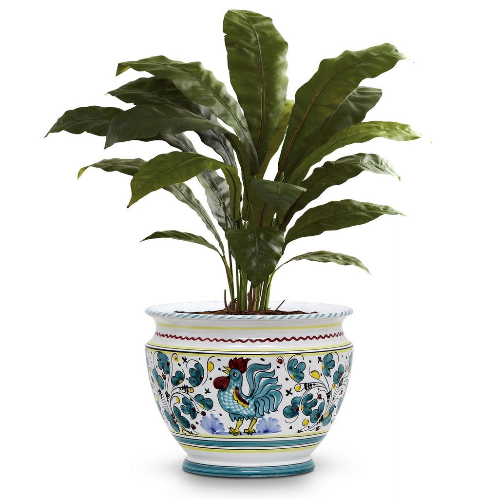 ORVIETO GREEN ROOSTER: Luxury Cachepot Planter Small