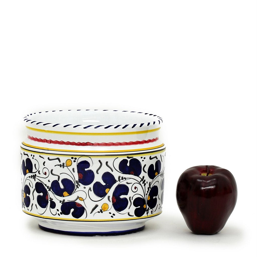 ORVIETO BLUE ROOSTER: Cylindrical Cover Pot - Cachepot Planter (Small)