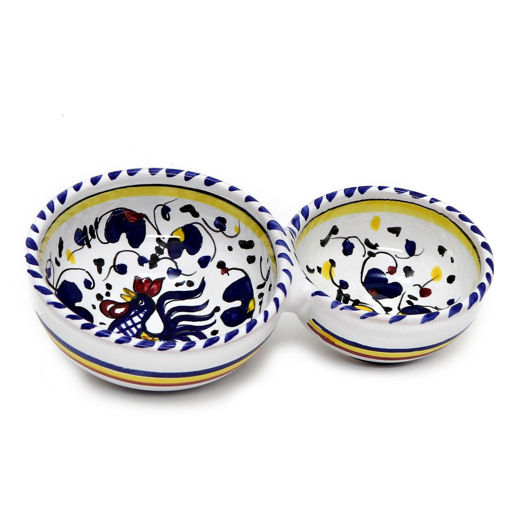 ORVIETO BLUE ROOSTER: Olive Dish Bowl - Relish, Condiments, Olive and Nuts divided bowl