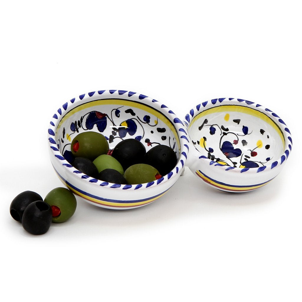 ORVIETO BLUE ROOSTER: Olive Dish Bowl - Relish, Condiments, Olive and Nuts divided bowl
