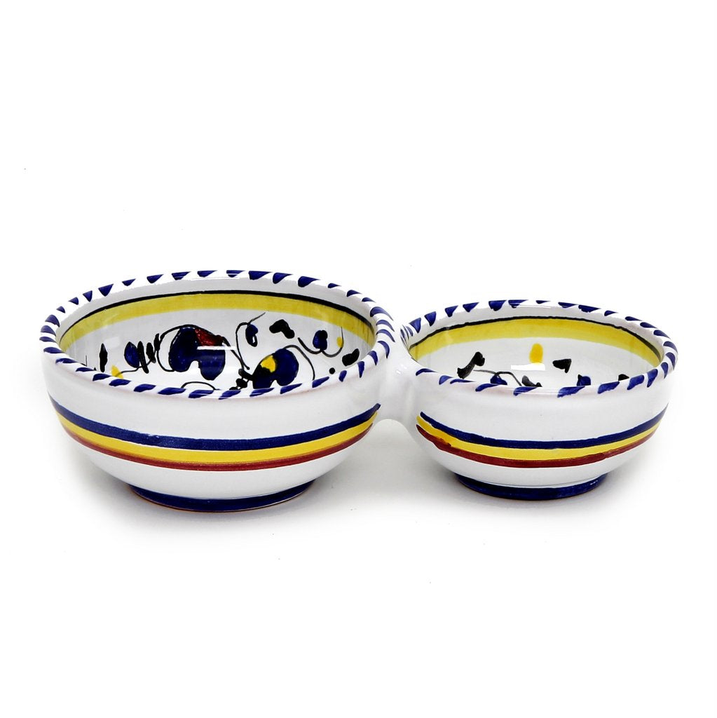 ORVIETO BLUE ROOSTER: Olive Dish Bowl - Relish, Condiments, Olive and Nuts divided bowl
