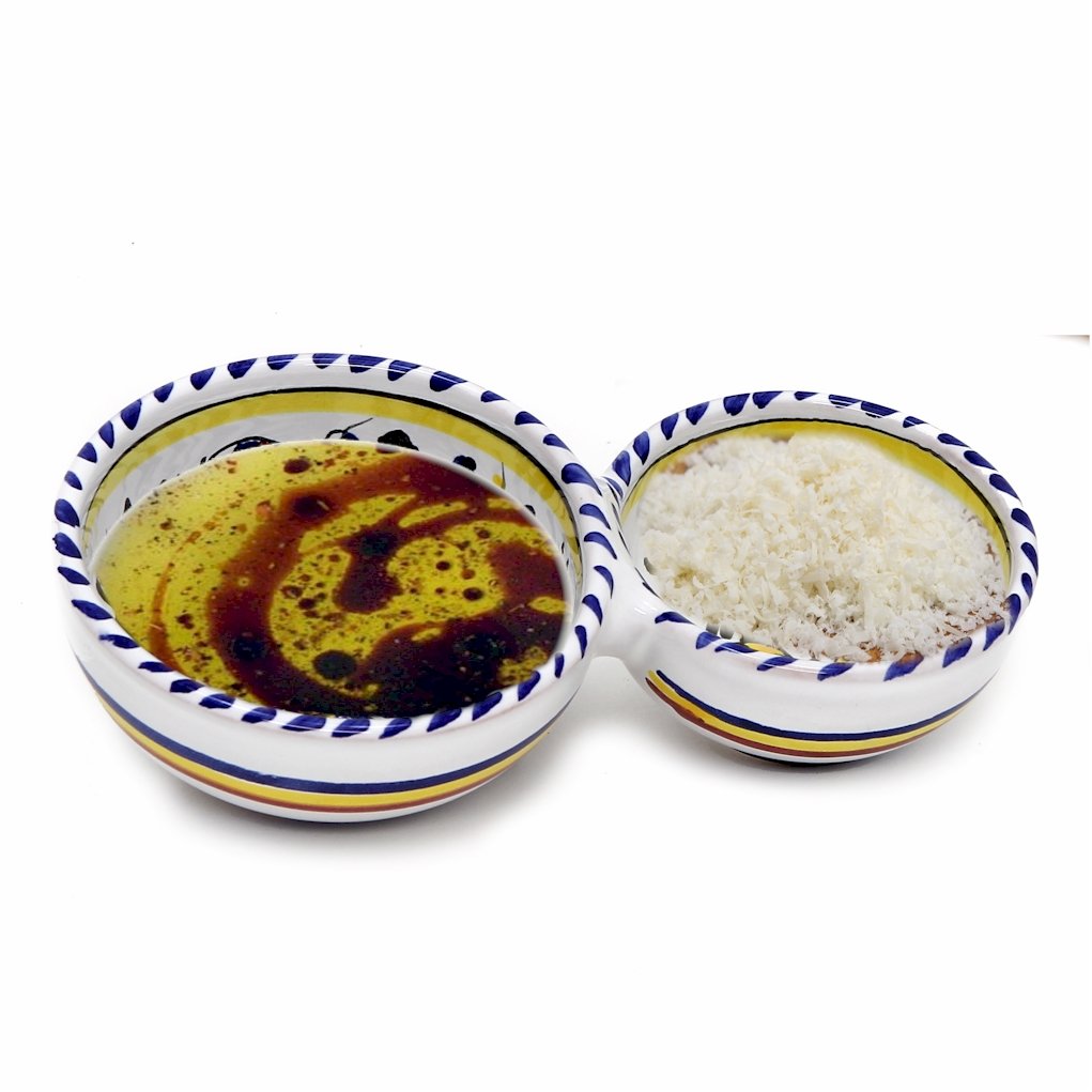 ORVIETO BLUE ROOSTER: Olive Dish Bowl - Relish, Condiments, Olive and Nuts divided bowl