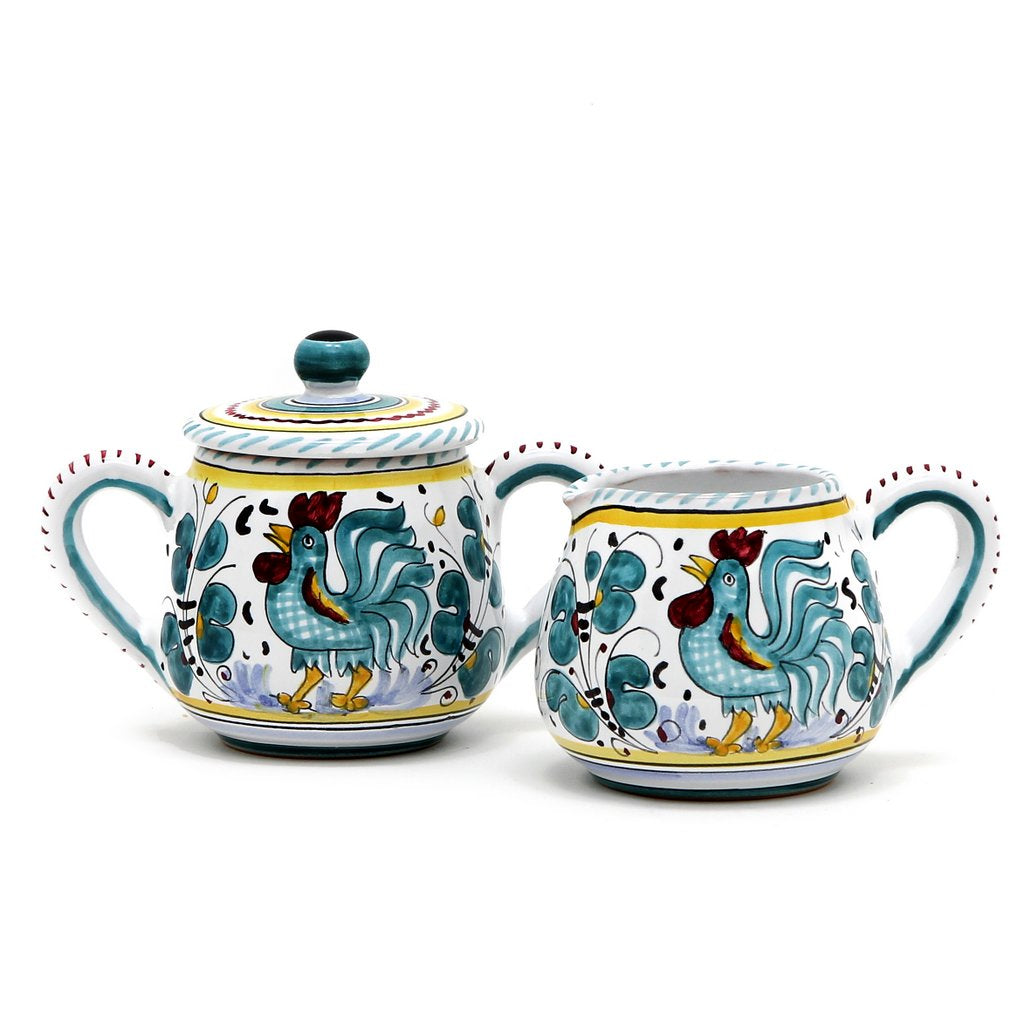 ORVIETO GREEN ROOSTER: Sugar and Creamer