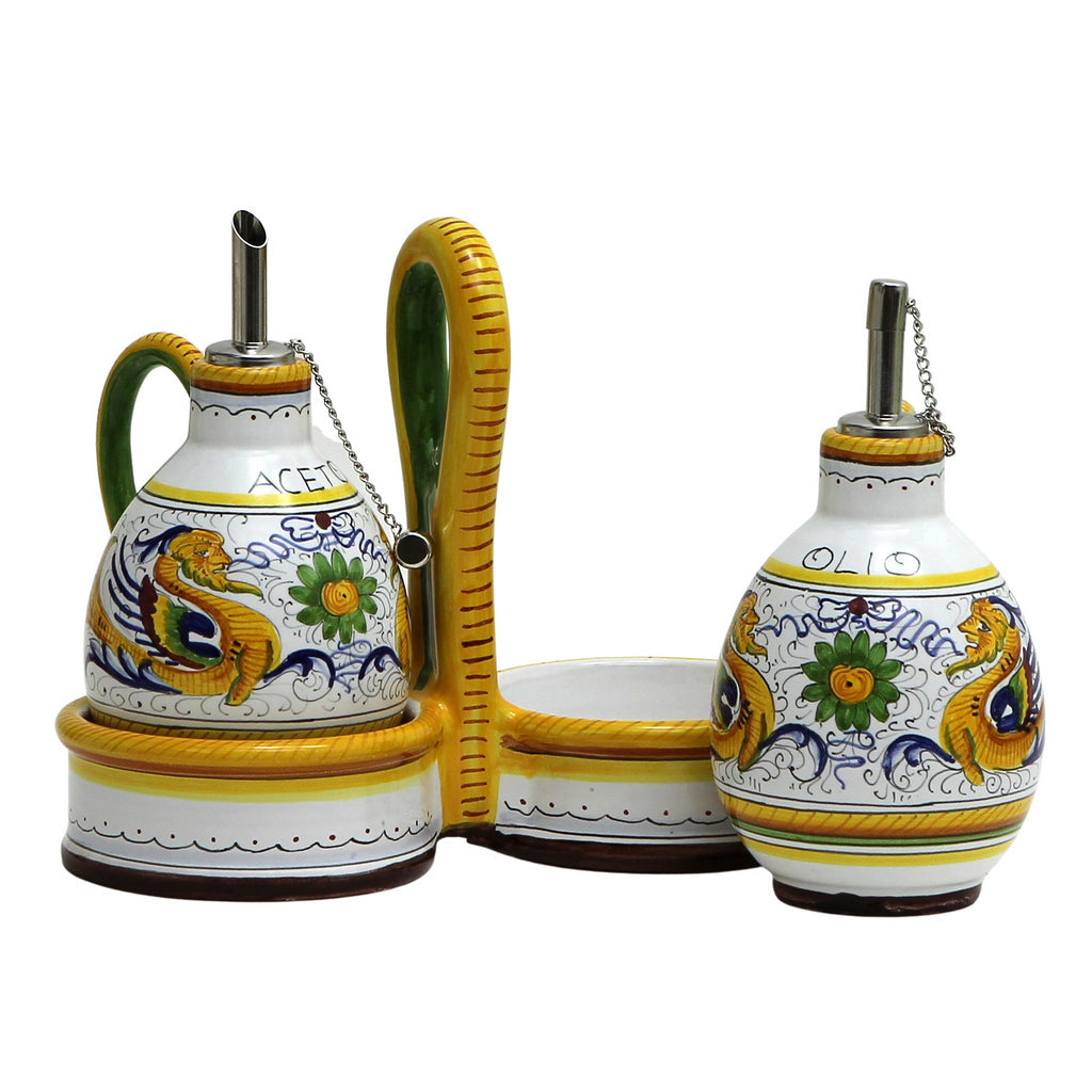 RAFFAELLESCO DELUXE: Oil and Vinegar cruets set with caddy