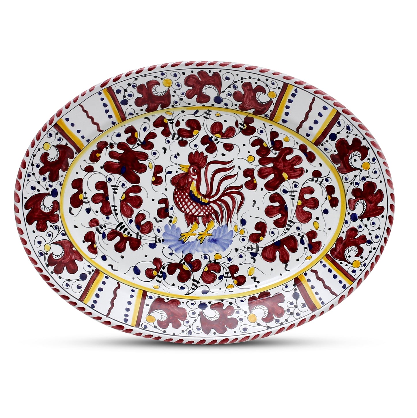 ORVIETO RED ROOSTER: Serving Set Charger + Salad Pasta Bowl + Oval Platter