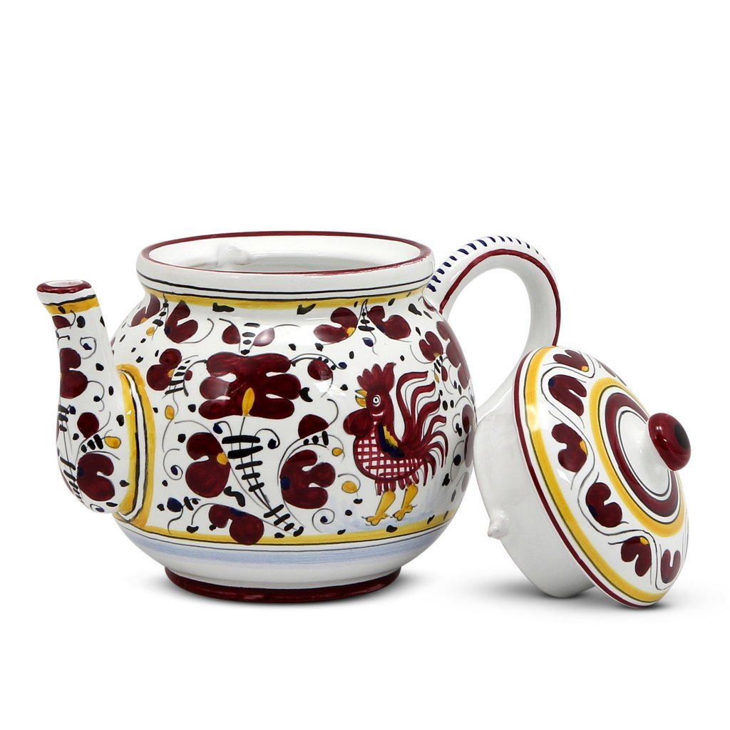 ORVIETO RED ROOSTER: Teapot (6 Cups - 48 Fl Oz - 1.4 Liter)