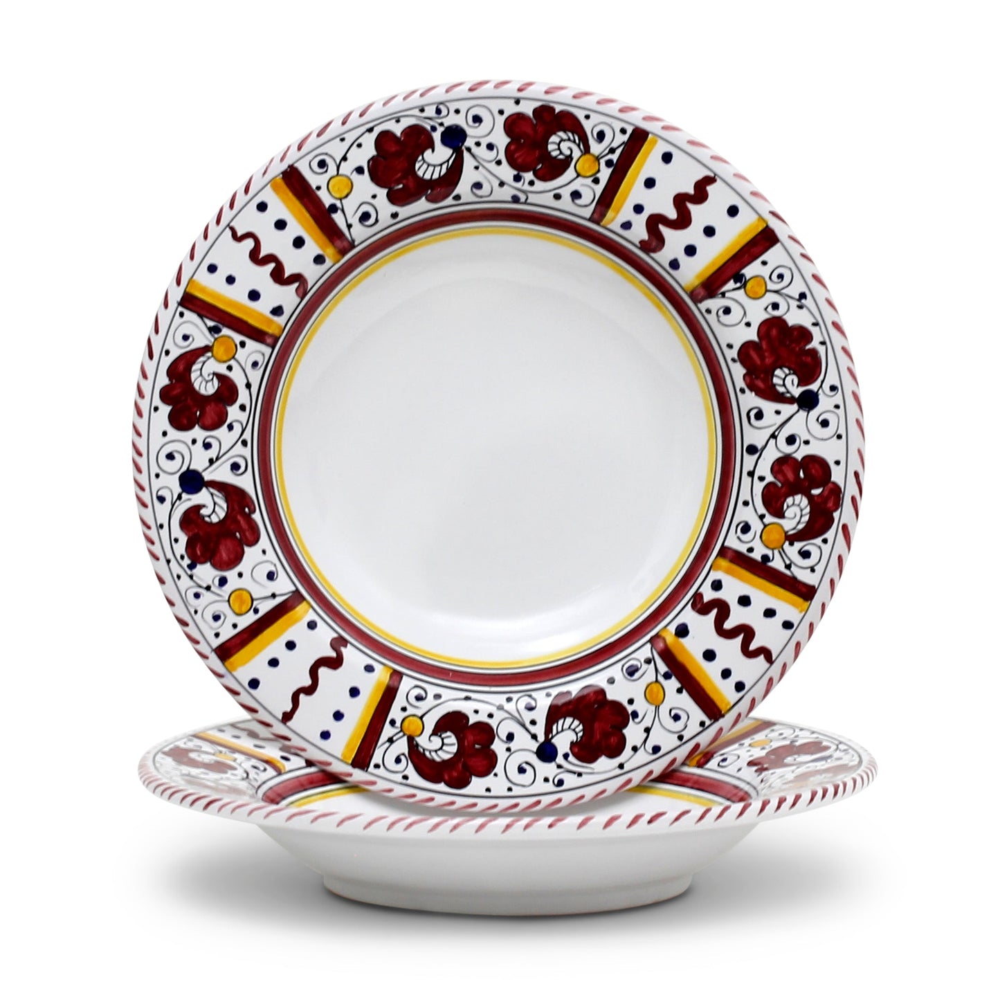 ORVIETO RED ROOSTER: 5 Pieces Dinnerware Place Setting - White Center