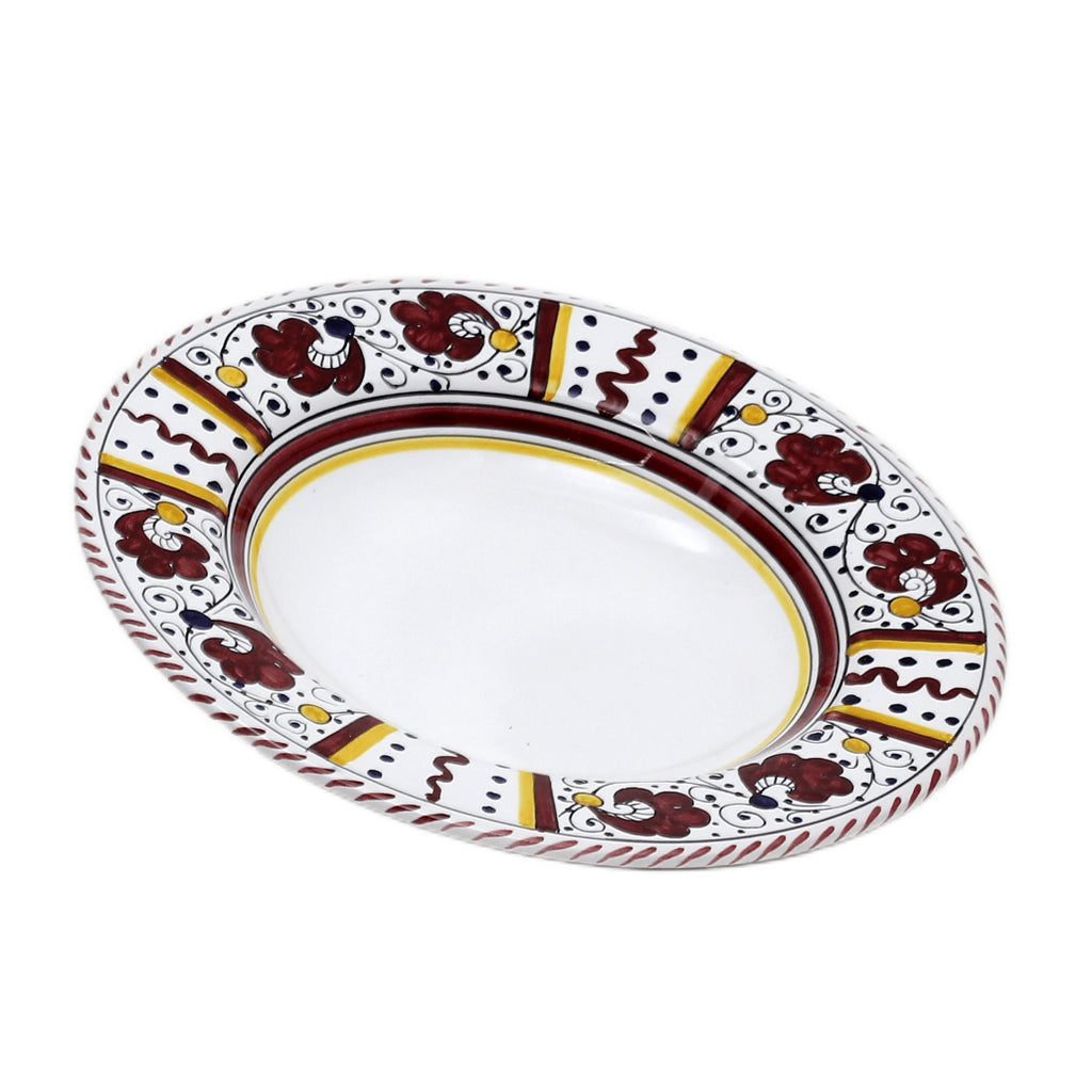 ORVIETO RED ROOSTER: Pasta/Soup Rimmed Bowl Plate - White Center