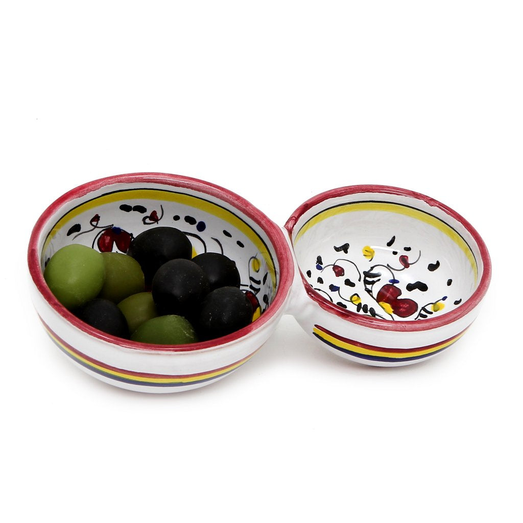 ORVIETO RED ROOSTER: Olive Dish Bowl - Relish and Condiments divided bowl