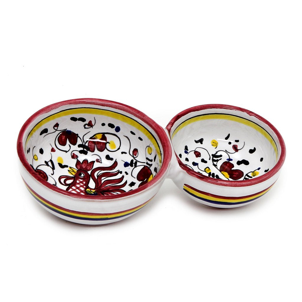 ORVIETO RED ROOSTER: Olive Dish Bowl - Relish and Condiments divided bowl