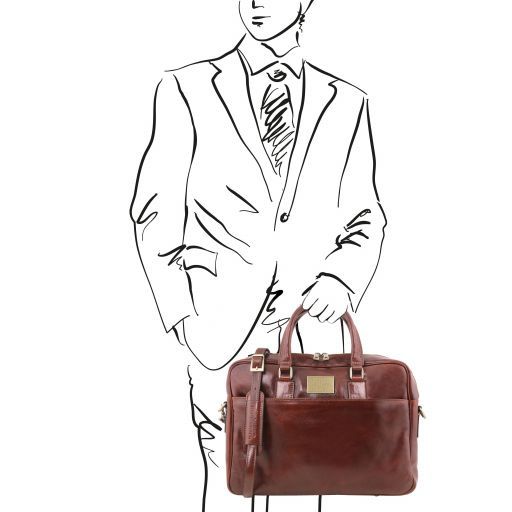 Urbino - Leather laptop briefcase 2 compartments with front pocket