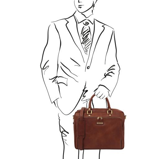 Pisa - Leather laptop briefcase with front pocket