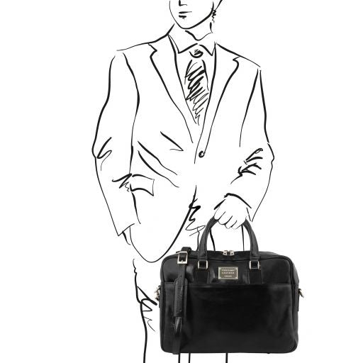 Urbino - Leather laptop briefcase with front pocket