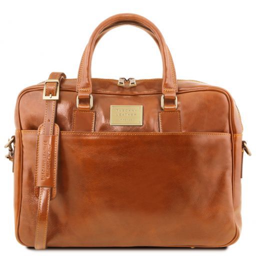 Urbino - Leather laptop briefcase with front pocket