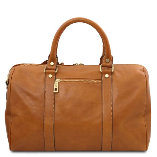 TL Voyager - Travel leather duffle bag with pocket on the back side - Small size